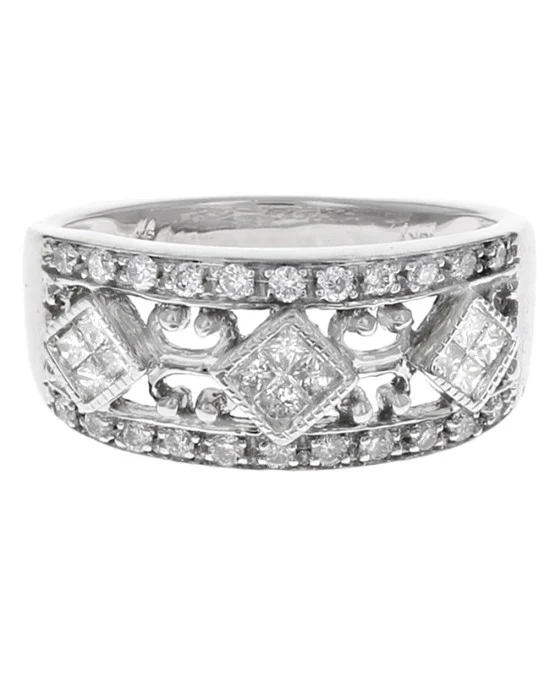 Diamond Open Cut Vintage Style Ring in White Gold - Image 2