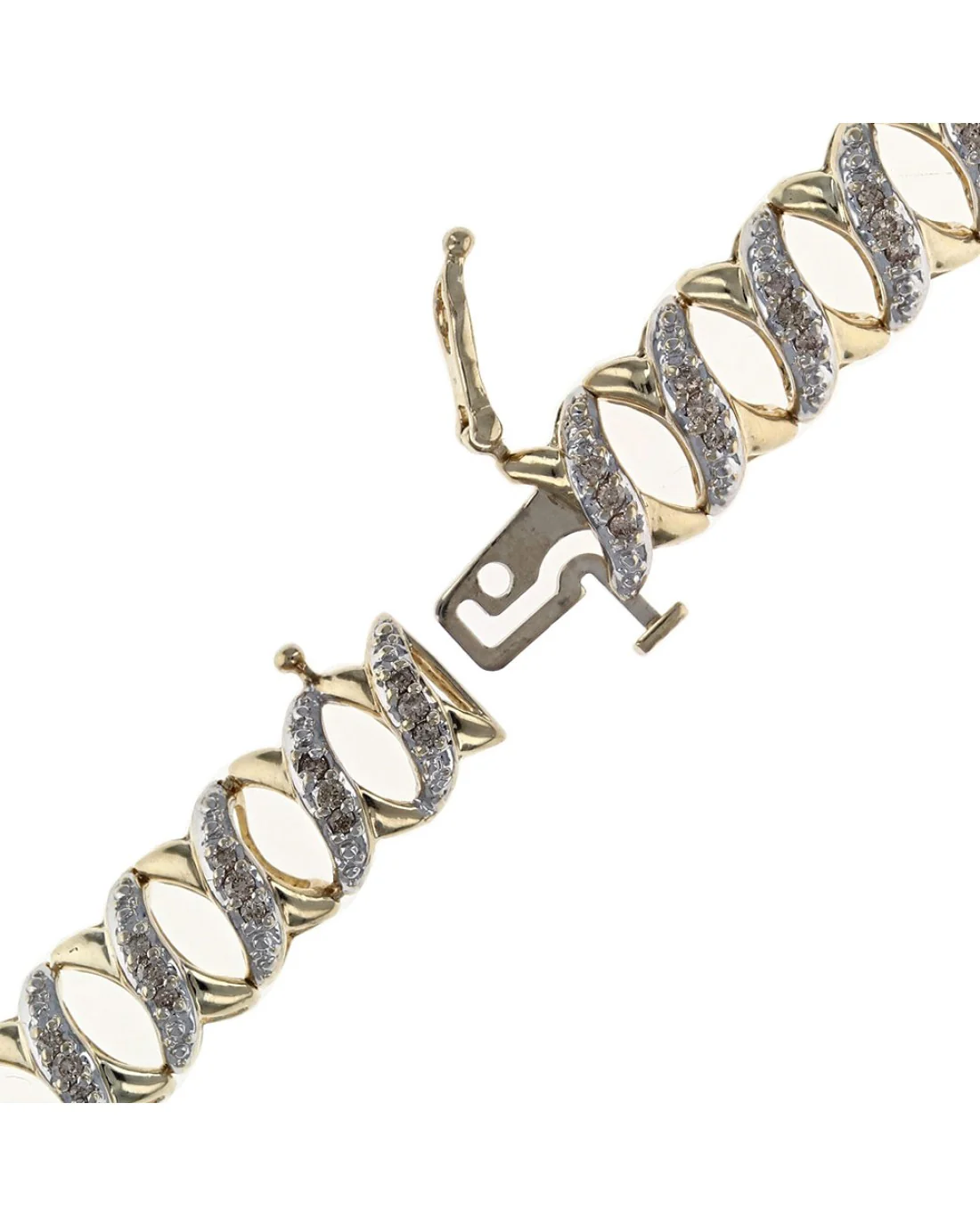 Diamond Open Cut X Link Bracelet in White and Yellow Gold - Image 2