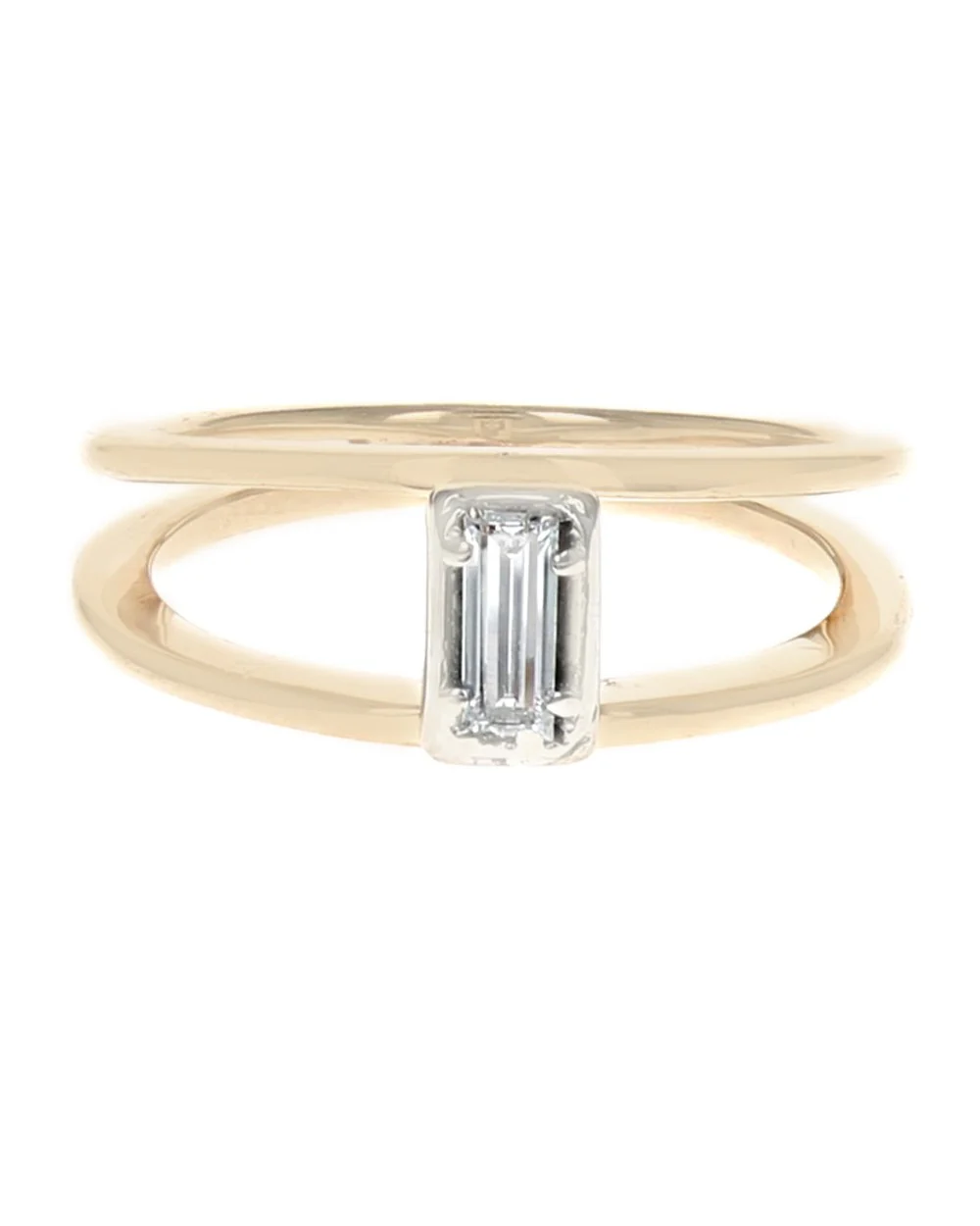 Diamond Open Double Band Solitaire Engagement Ring in White and Yellow Gold - Image 2
