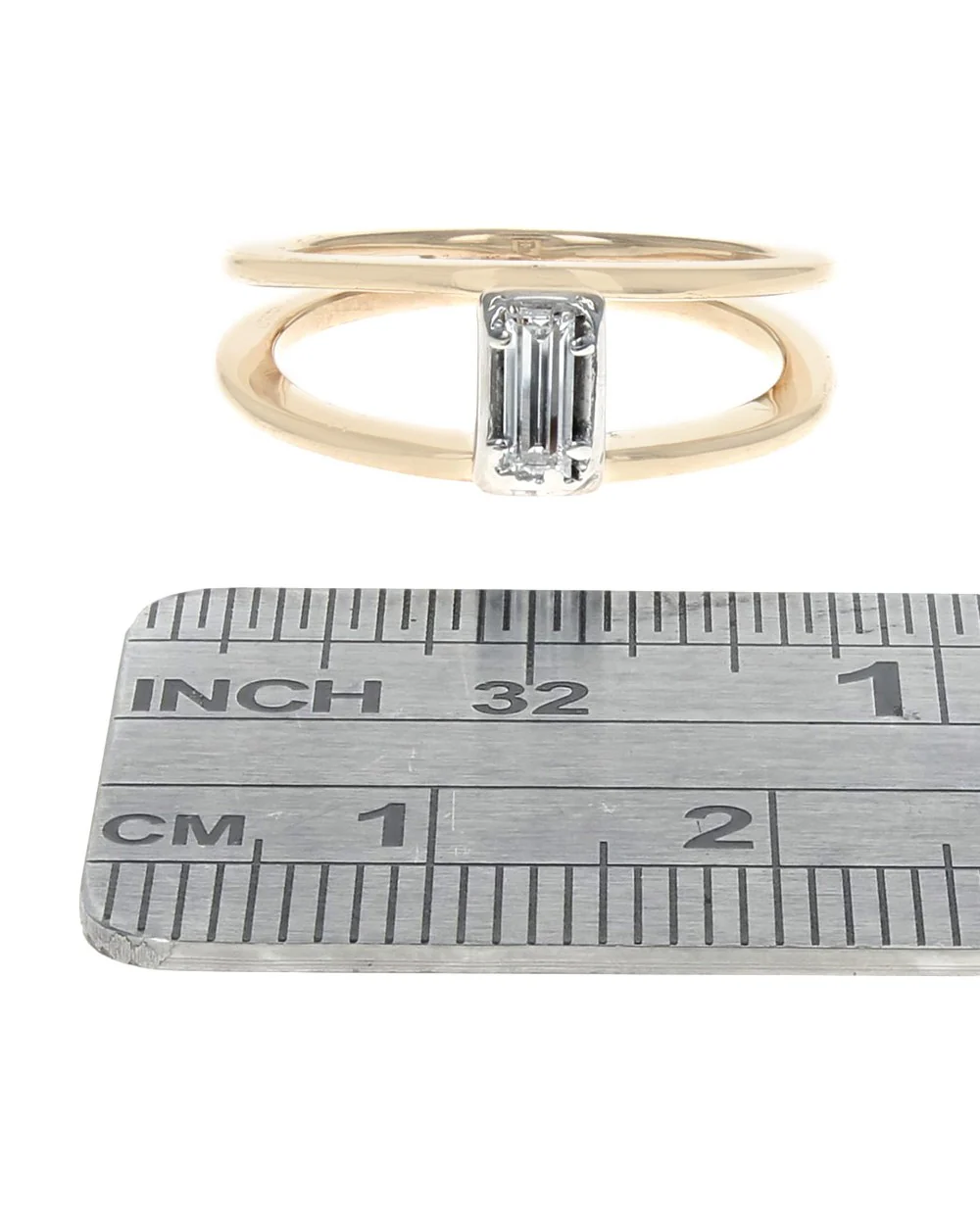 Diamond Open Double Band Solitaire Engagement Ring in White and Yellow Gold - Image 3