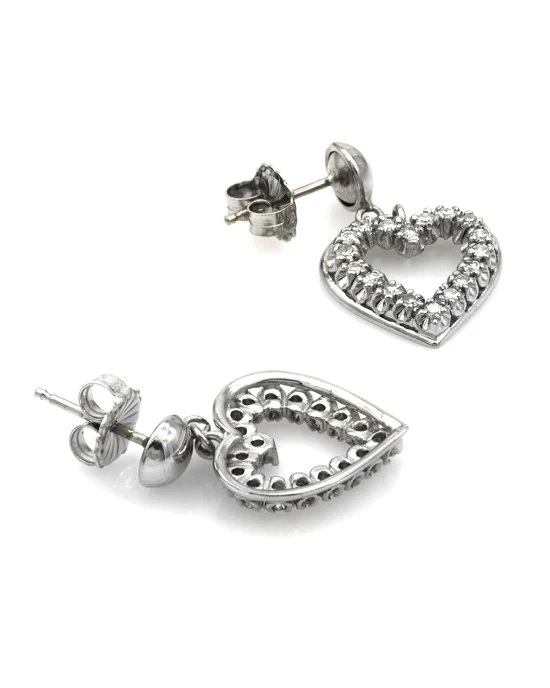 Diamond Open Heart Dangle Earrings in White Gold - Image 2