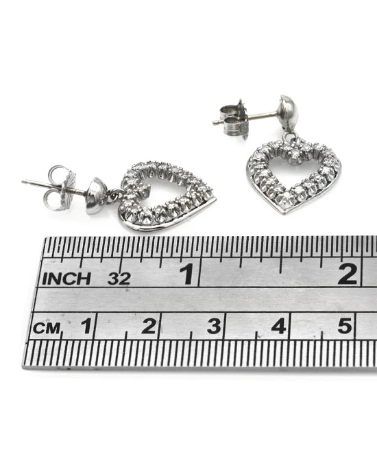 Diamond Open Heart Dangle Earrings in White Gold - Image 3
