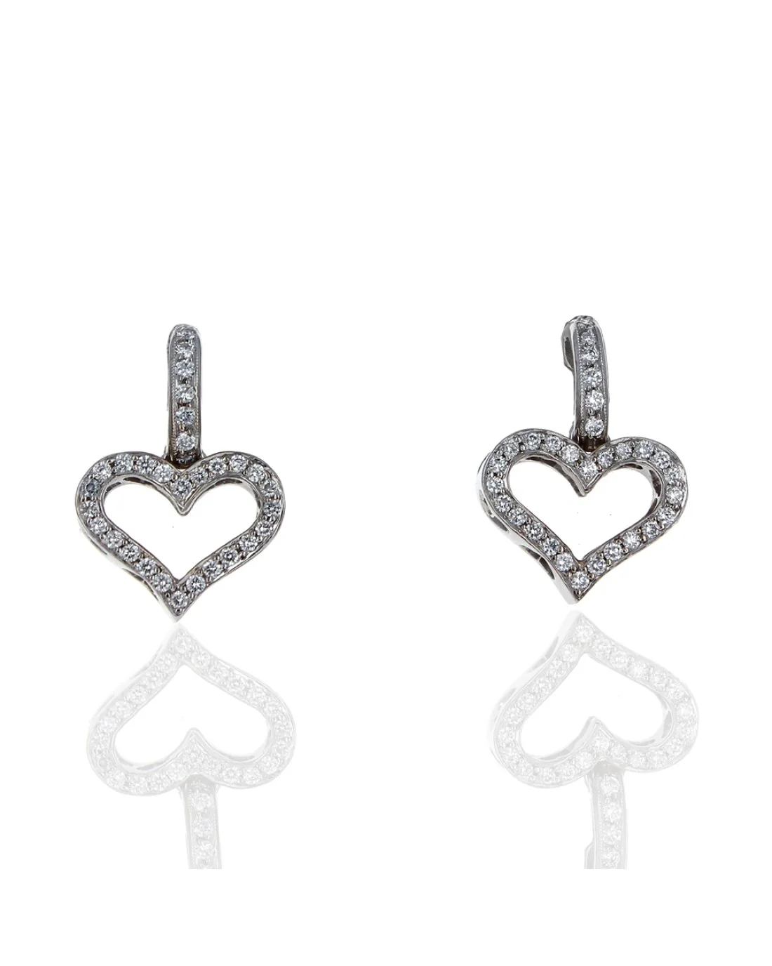 Diamond Open Heart Drop Earrings in White Gold