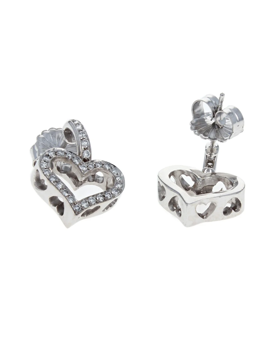 Diamond Open Heart Drop Earrings in White Gold - Image 2