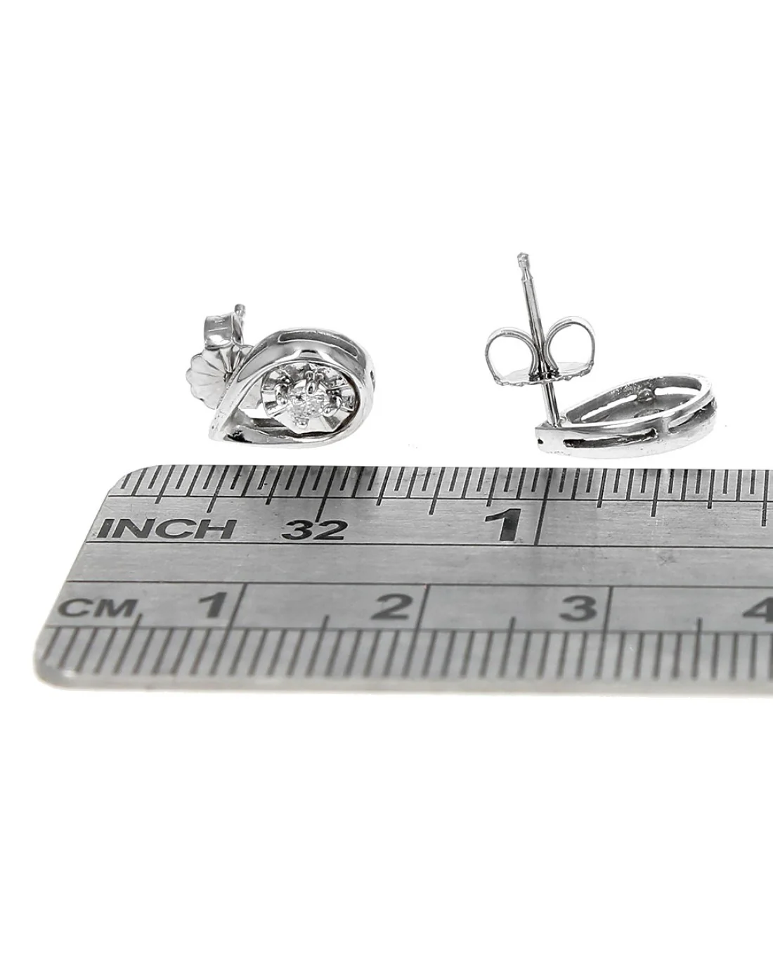 Diamond Open Pear Shaped Stud Earrings in White Gold - Image 3