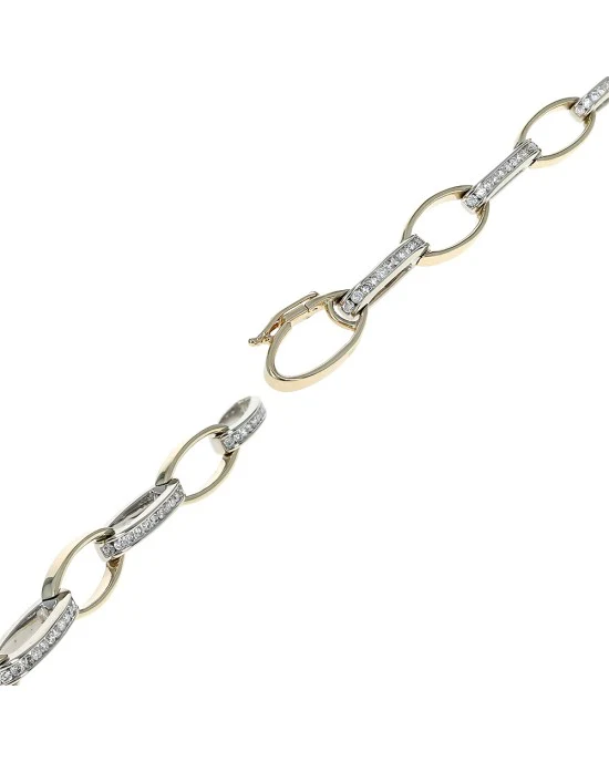 Diamond Oval Link Bracelet in 2 Tone Gold - Image 2