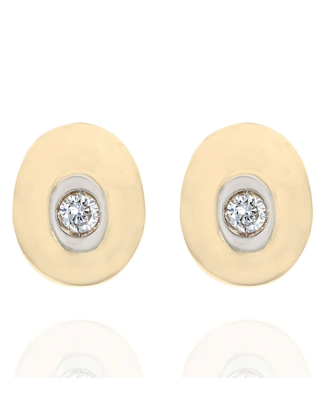 Diamond Oval Stud Earrings in White and Yellow Gold