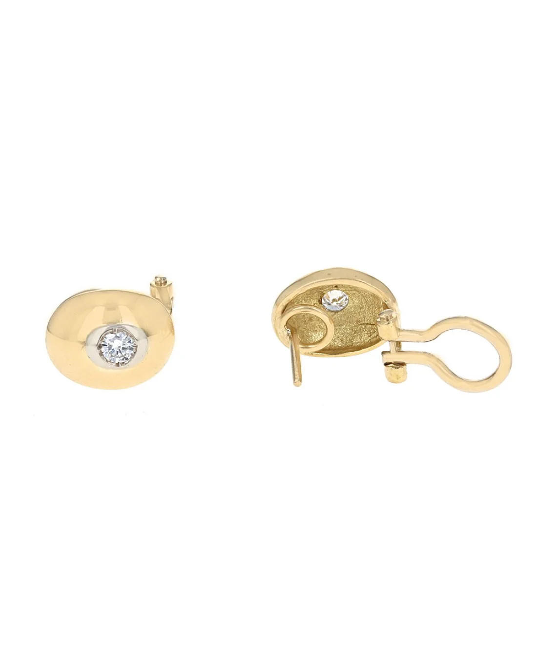 Diamond Oval Stud Earrings in White and Yellow Gold - Image 2