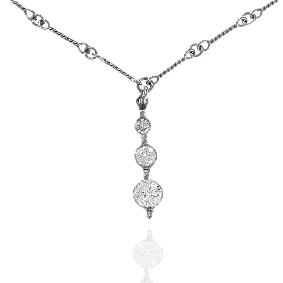 14K White Gold Diamond Past Present Future Drop on Twisted Bar Link Necklace