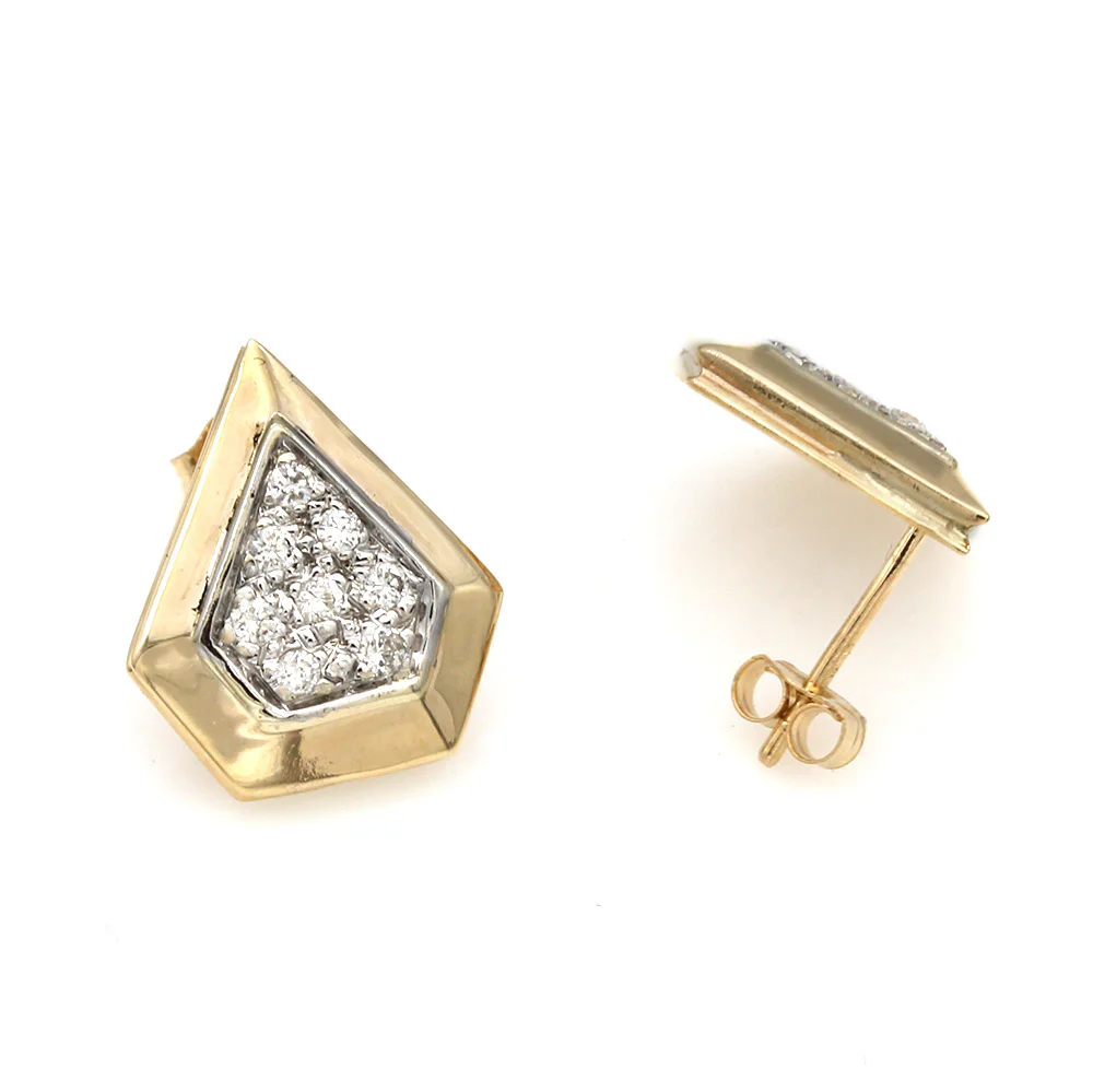 Diamond Pave 5 Sided Earrings in Yellow Gold - Image 2