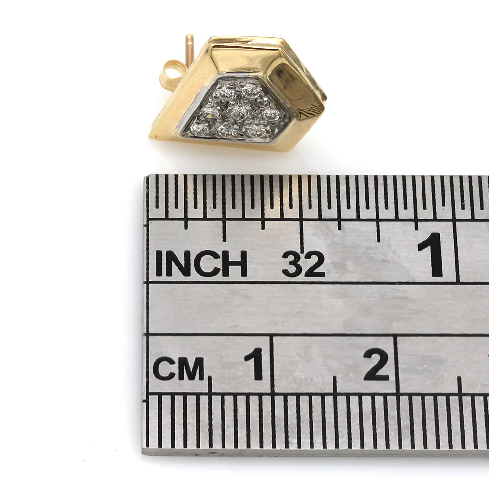 Diamond Pave 5 Sided Earrings in Yellow Gold - Image 3