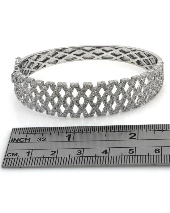 Diamond Pave Crossover Tapered Bangle Bracelet - Image 3