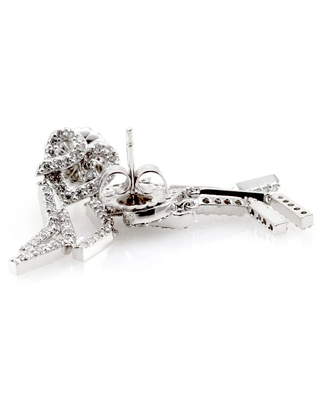 Diamond Pave Heart Dangle Earrings in 18K White Gold - Image 3