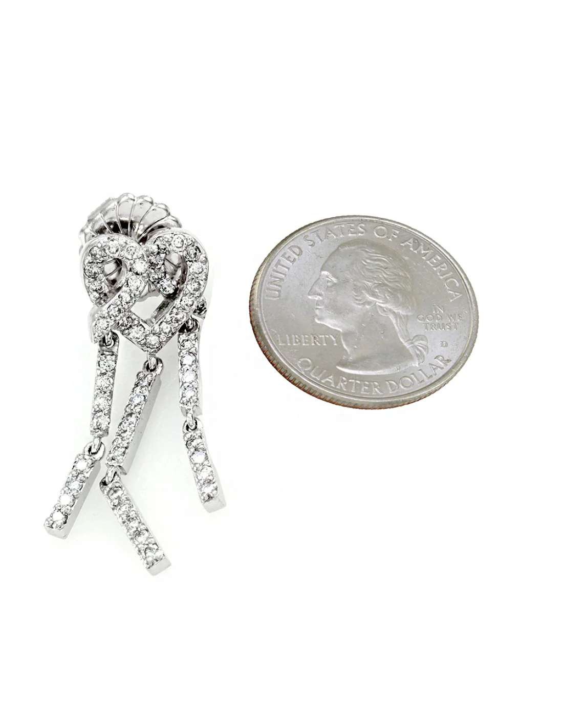 Diamond Pave Heart Dangle Earrings in 18K White Gold - Image 4