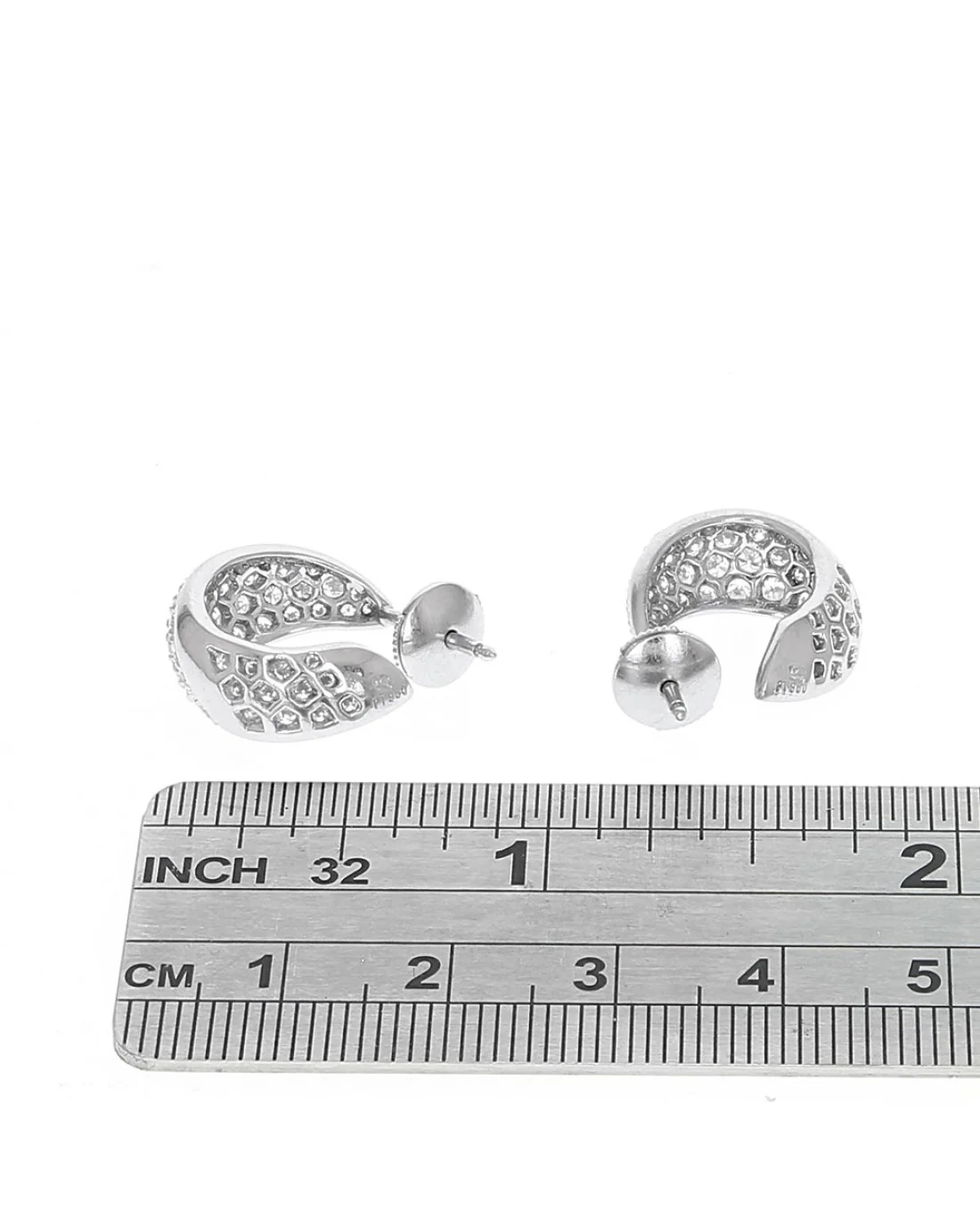 Diamond Pave Inside Outside Curced Earrings in Platinum - Image 3