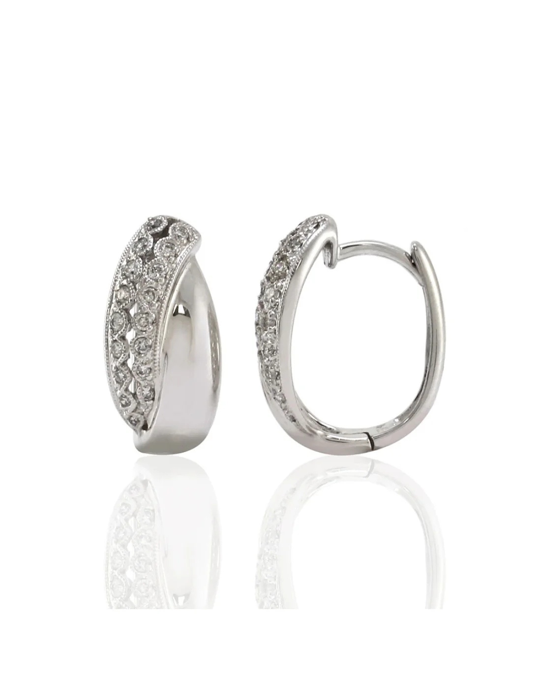 Diamond Pave Oval Hoops in Gold - Image 2