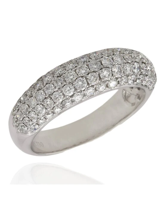 Diamond Pave Tapered Dome Ring in White Gold