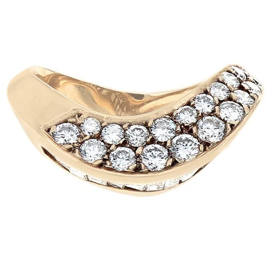 14K Yellow Gold Baguette & Round Diamond Wave Ring - Image 2