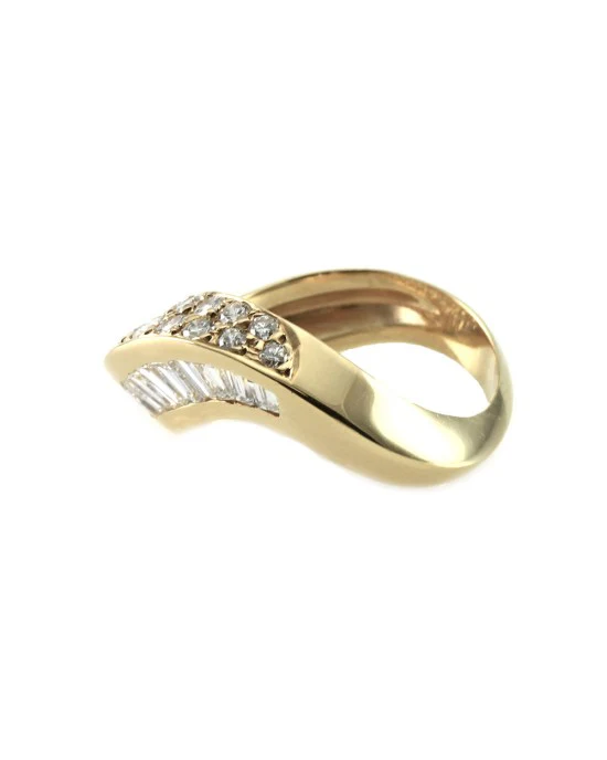 14K Yellow Gold Baguette & Round Diamond Wave Ring - Image 4