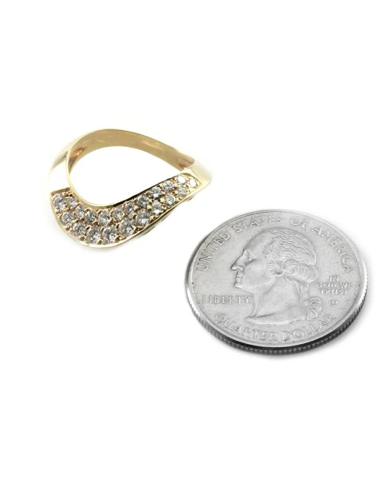14K Yellow Gold Baguette & Round Diamond Wave Ring - Image 6