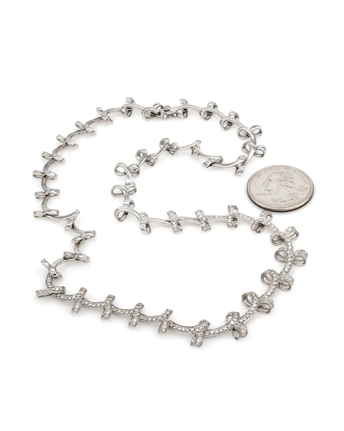 Diamond Ribbon Link Necklace in Gold - Image 3