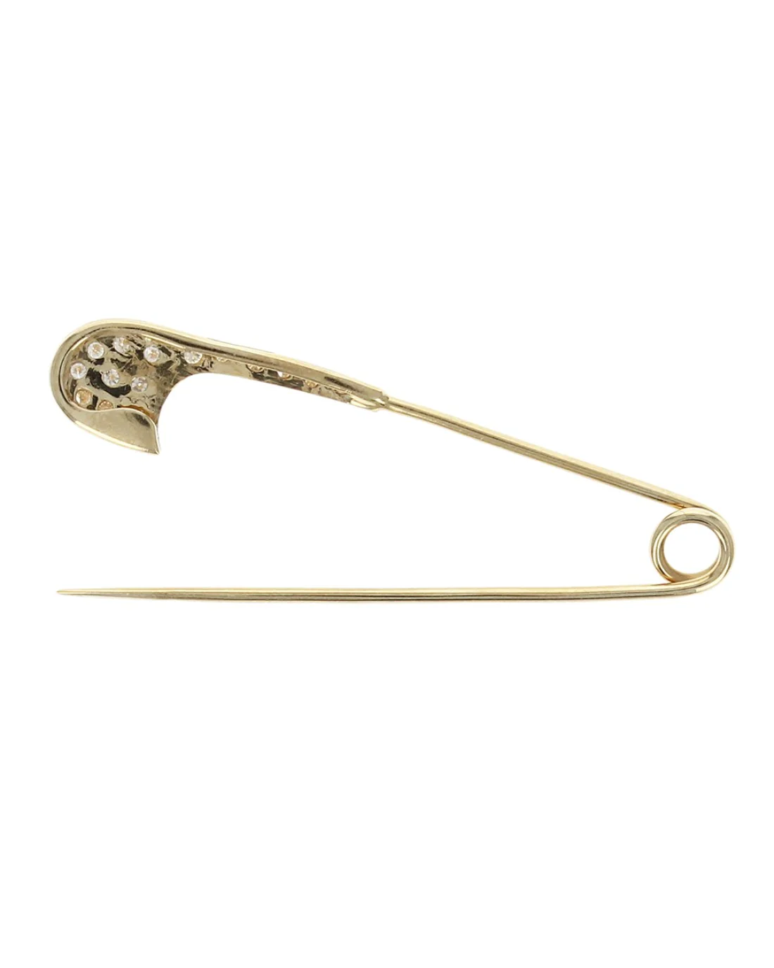 Diamond Safety Pin Brooch in Gold - Image 2
