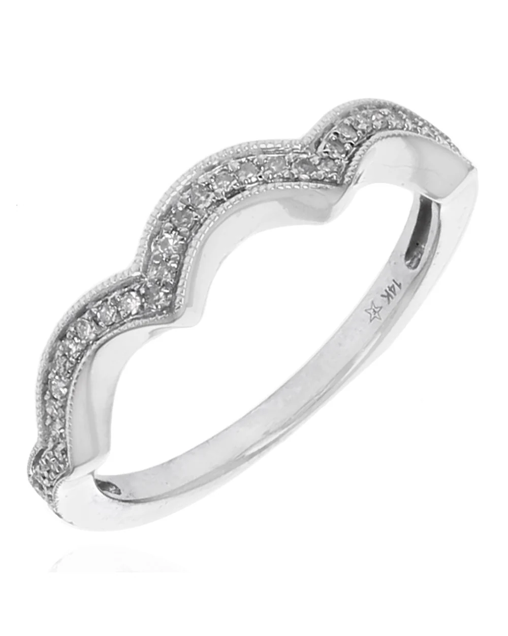 Diamond Scallop Edge Milgrain Accent Ring Guard in White Gold