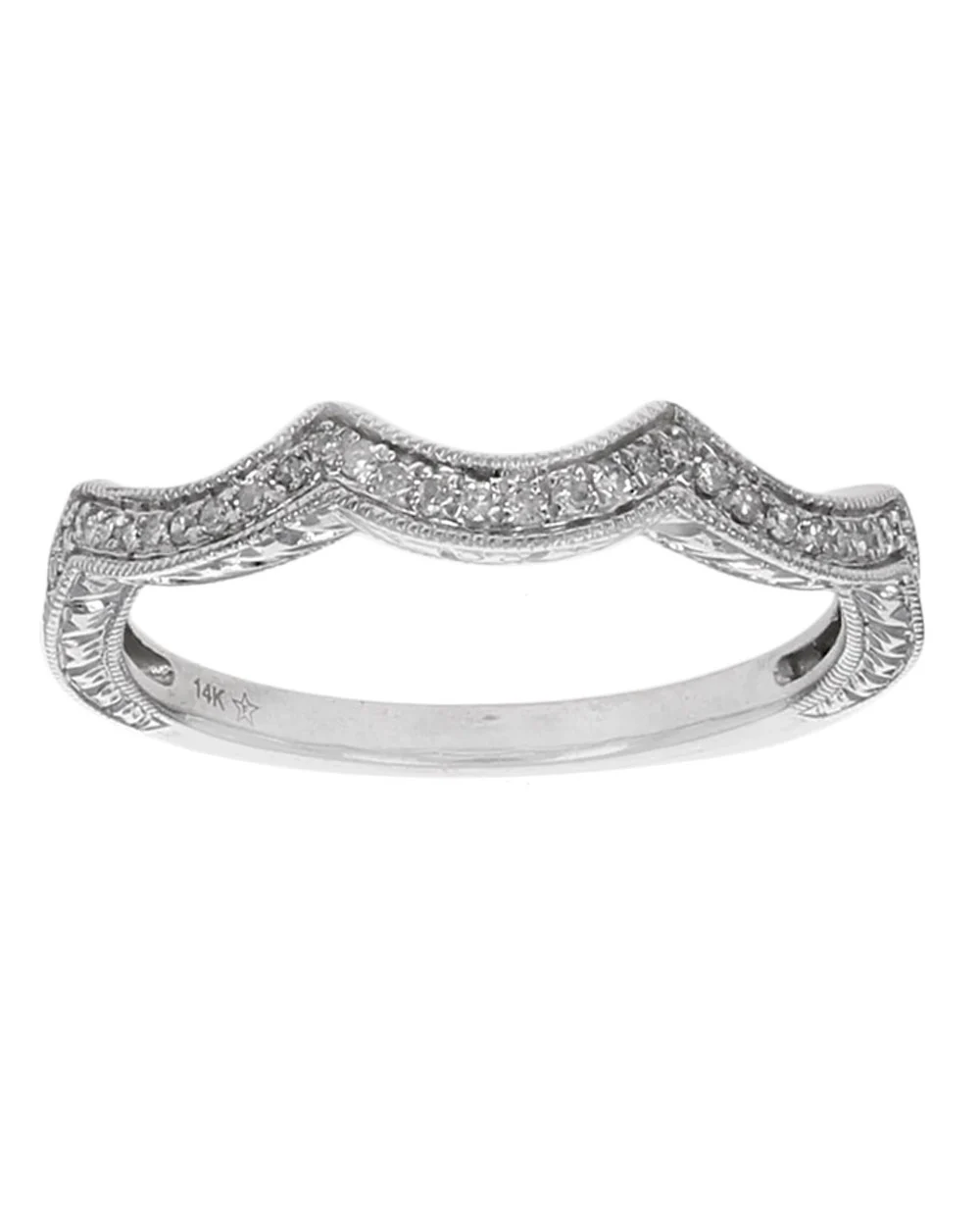 Diamond Scallop Edge Milgrain Accent Ring Guard in White Gold - Image 2