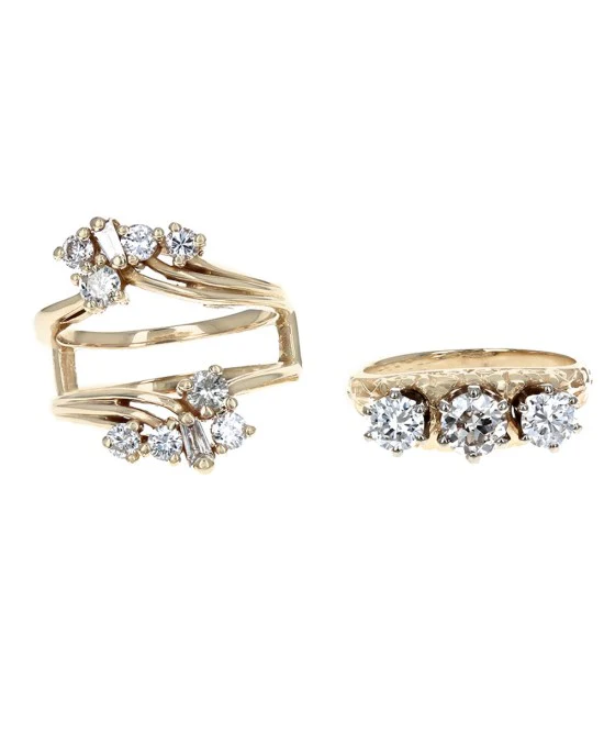 Diamond Scroll Accent Wedding Set in Yellow Gold - Image 2