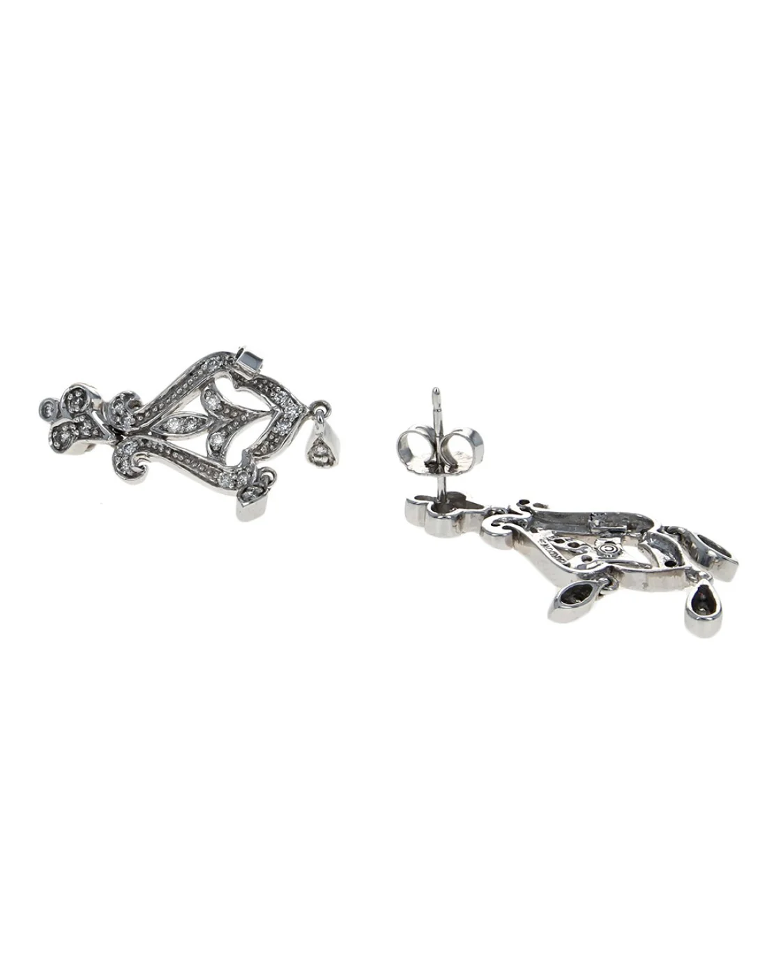 Diamond Scroll motif Marquise Station Dangle Earrings - Image 2