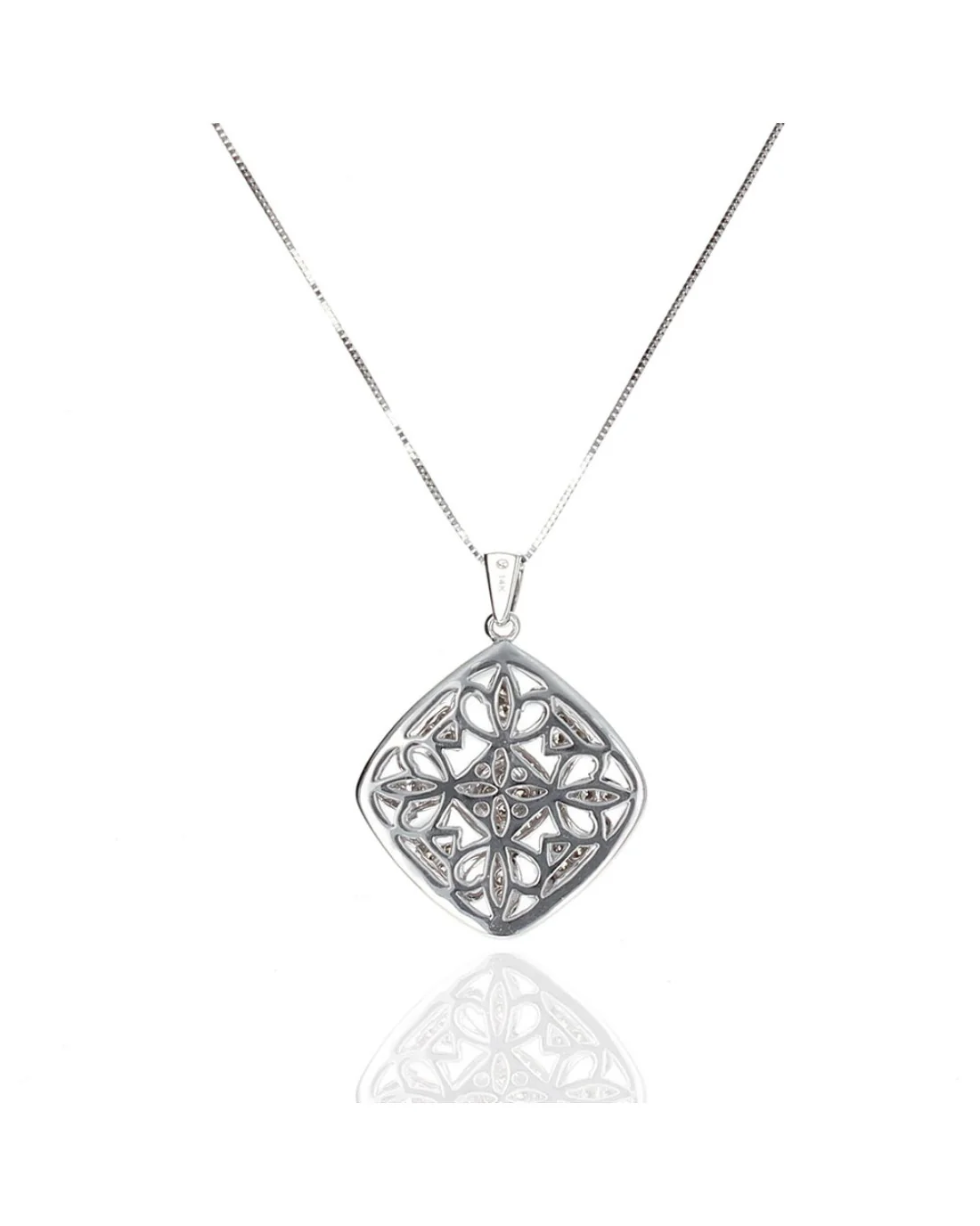 Diamond Shape White & Brown Diamond Drop Necklace - Image 2