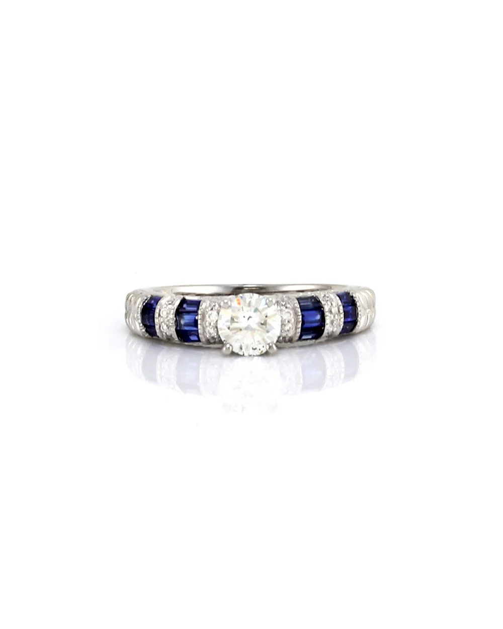 Diamond Solitaire and Alternating Diamond and Sapphire Ring - Image 2