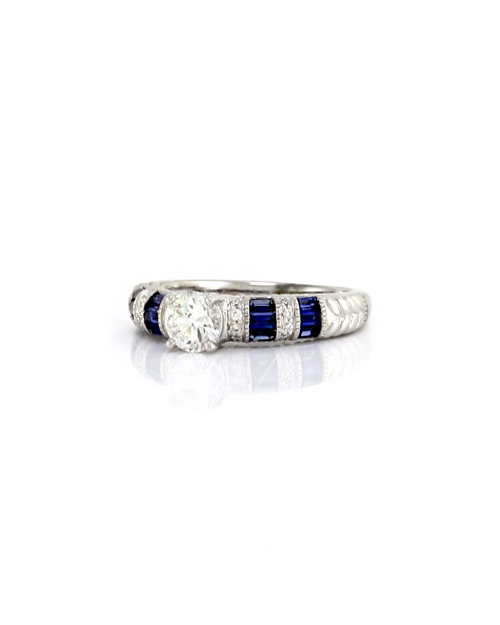 Diamond Solitaire and Alternating Diamond and Sapphire Ring - Image 3