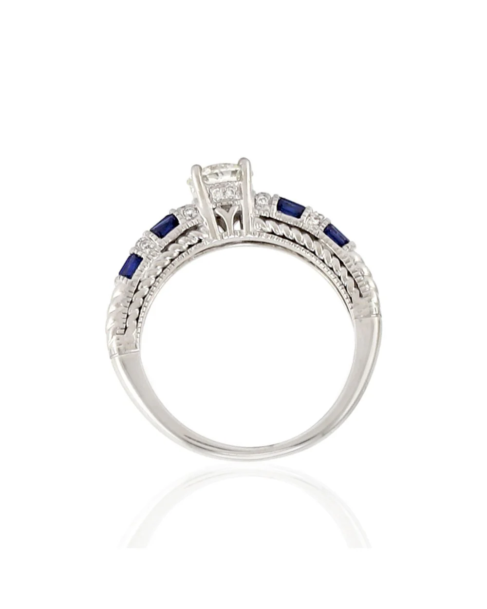 Diamond Solitaire and Alternating Diamond and Sapphire Ring - Image 5