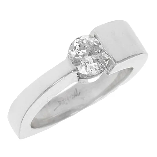 14K White Gold Diamond Solitaire Contemporary Ring