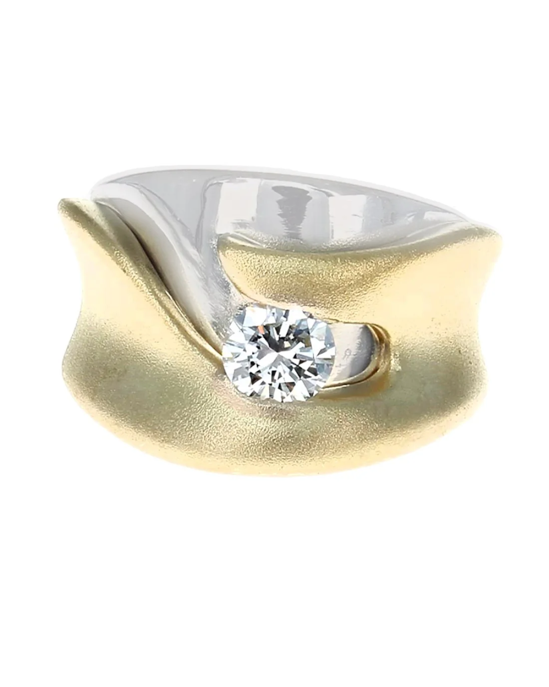 Diamond Solitaire Fashion Ring in White and Yellow Gold - Image 2