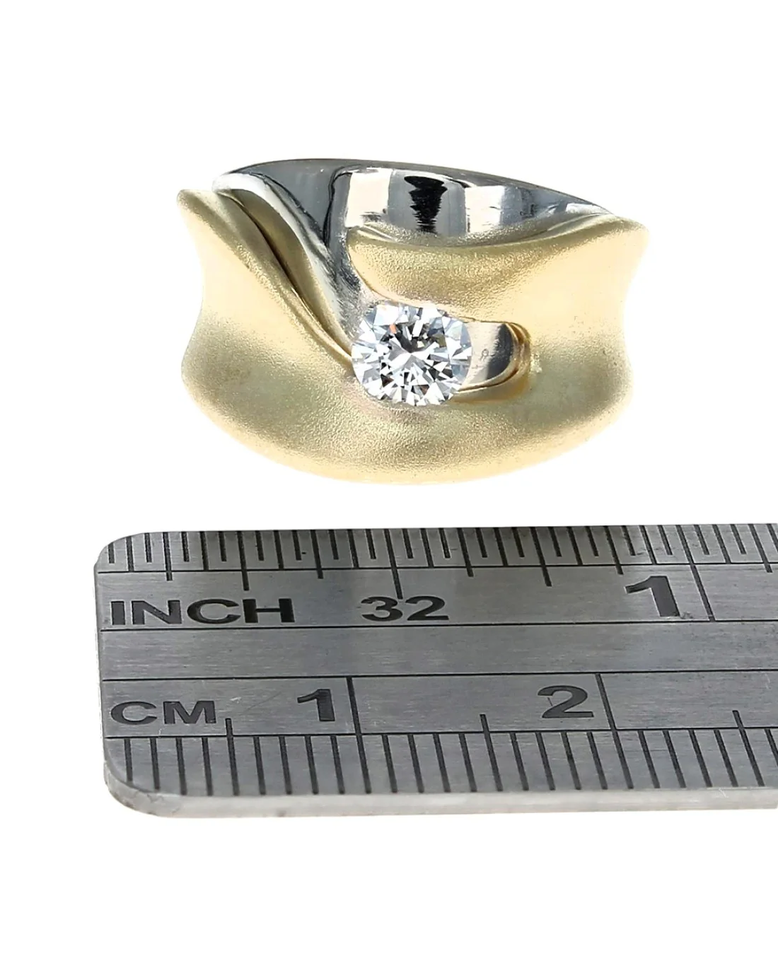 Diamond Solitaire Fashion Ring in White and Yellow Gold - Image 3