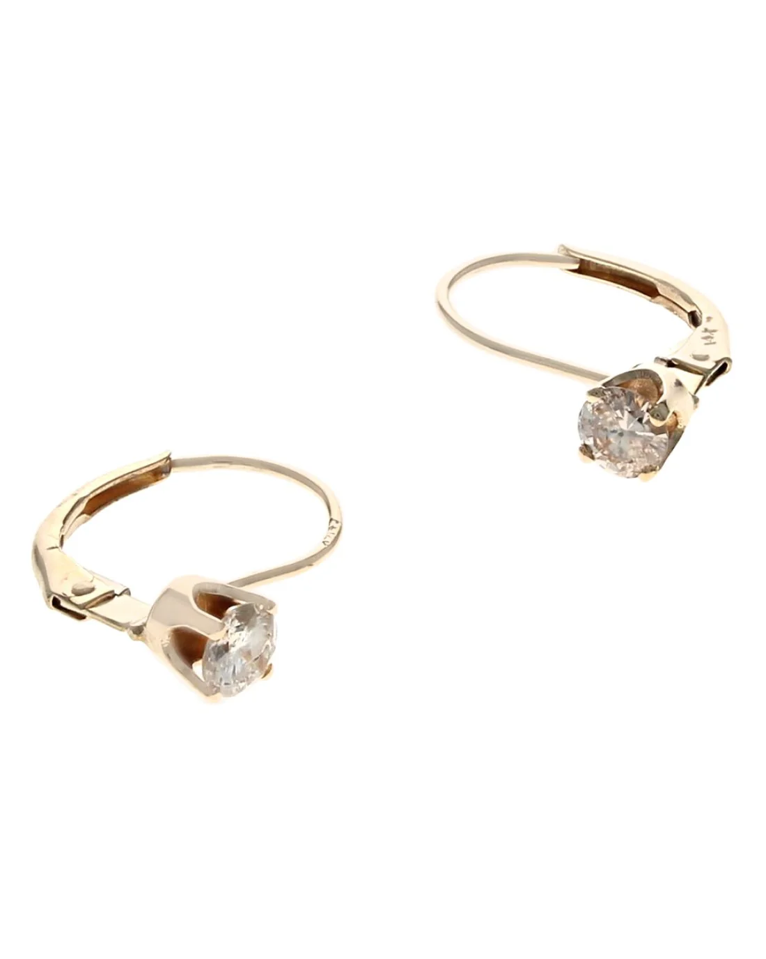 Diamond Solitaire Leverback Earrings in Yellow Gold - Image 2