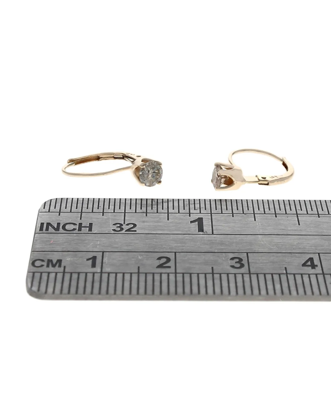 Diamond Solitaire Leverback Earrings in Yellow Gold - Image 3