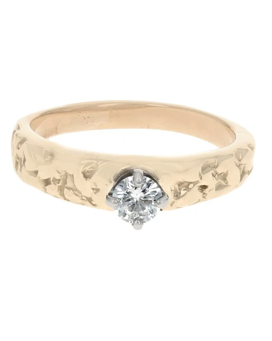 Diamond Solitaire Nugget Style Engagement Ring in White and Yellow Gold - Image 2