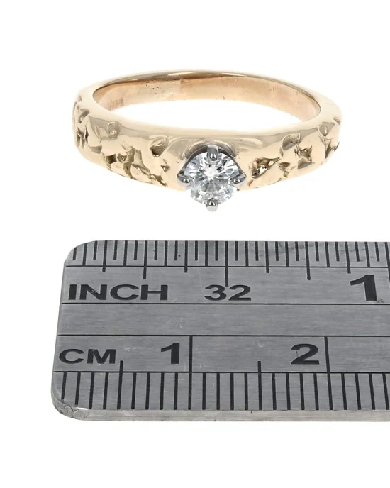 Diamond Solitaire Nugget Style Engagement Ring in White and Yellow Gold - Image 3