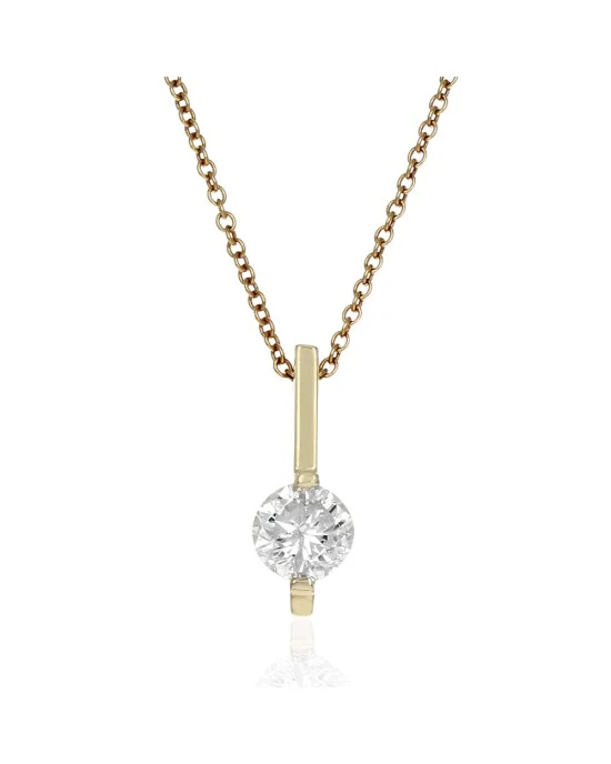 Diamond Solitaire Vertical Bar Necklace in Yellow Gold