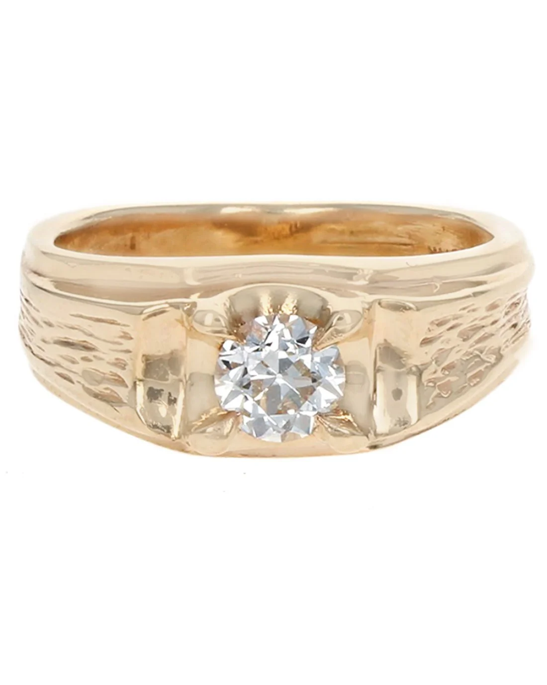 Diamond Solitaire Wood Grain Accent Ring in Yellow Gold - Image 2