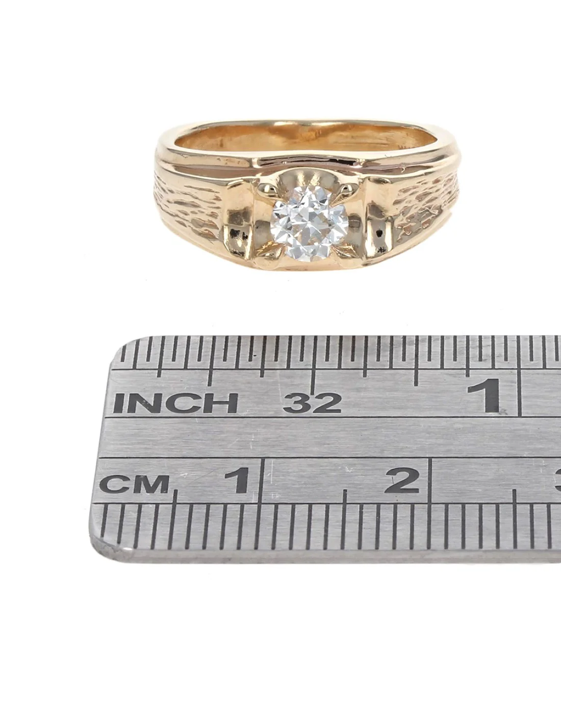 Diamond Solitaire Wood Grain Accent Ring in Yellow Gold - Image 3