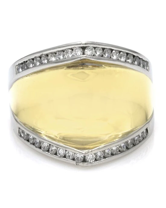 Diamond Split Pyramid Ring in 2 Tone Gold - Image 2