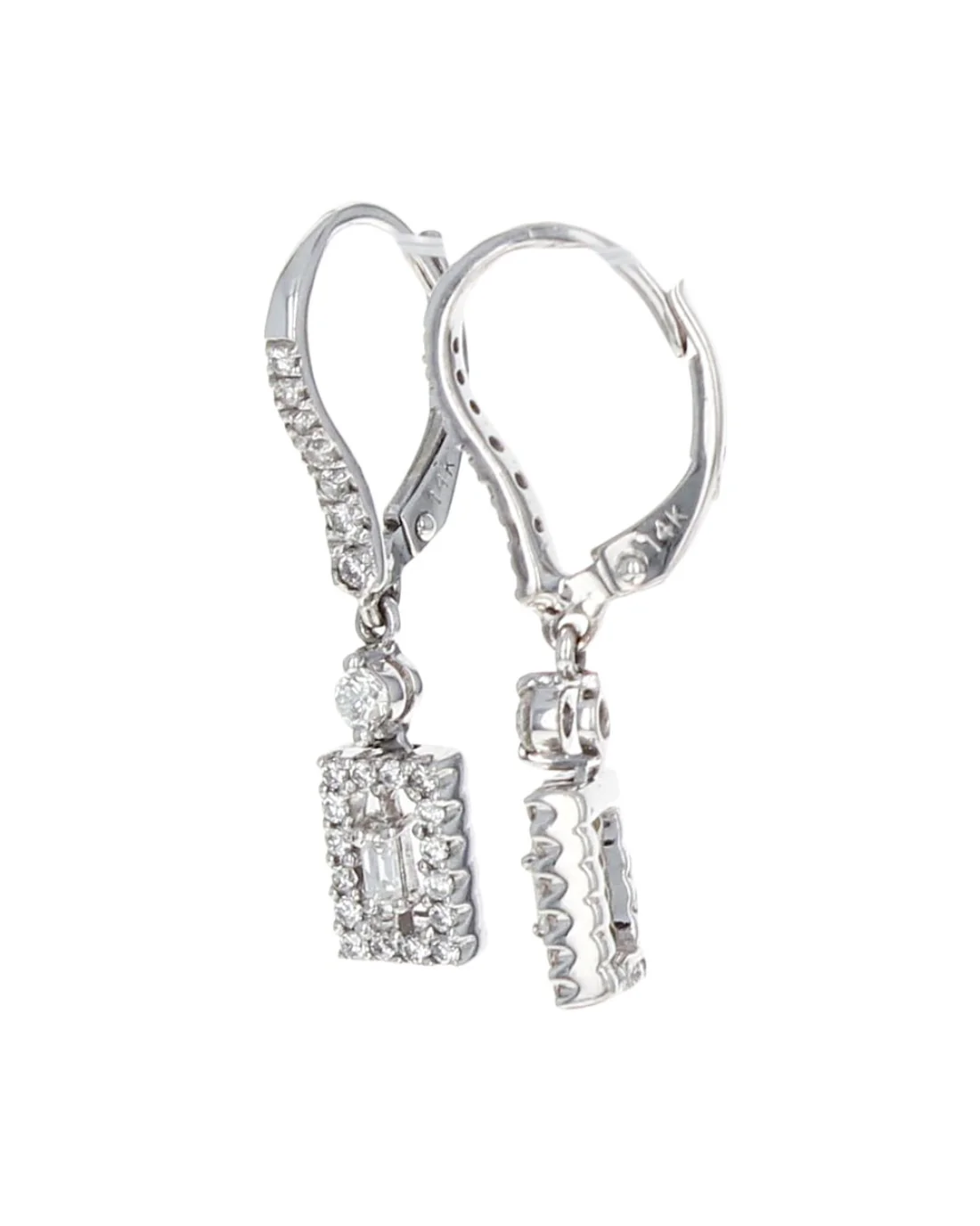 Diamond Square Halo Drop Earrings - Image 2