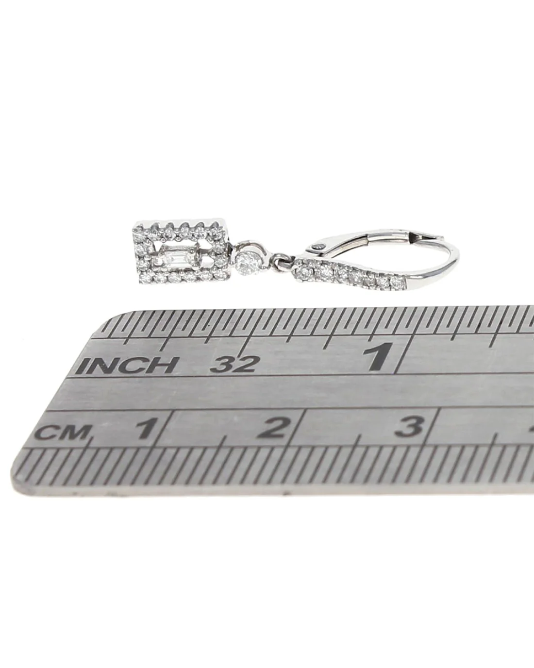 Diamond Square Halo Drop Earrings - Image 3