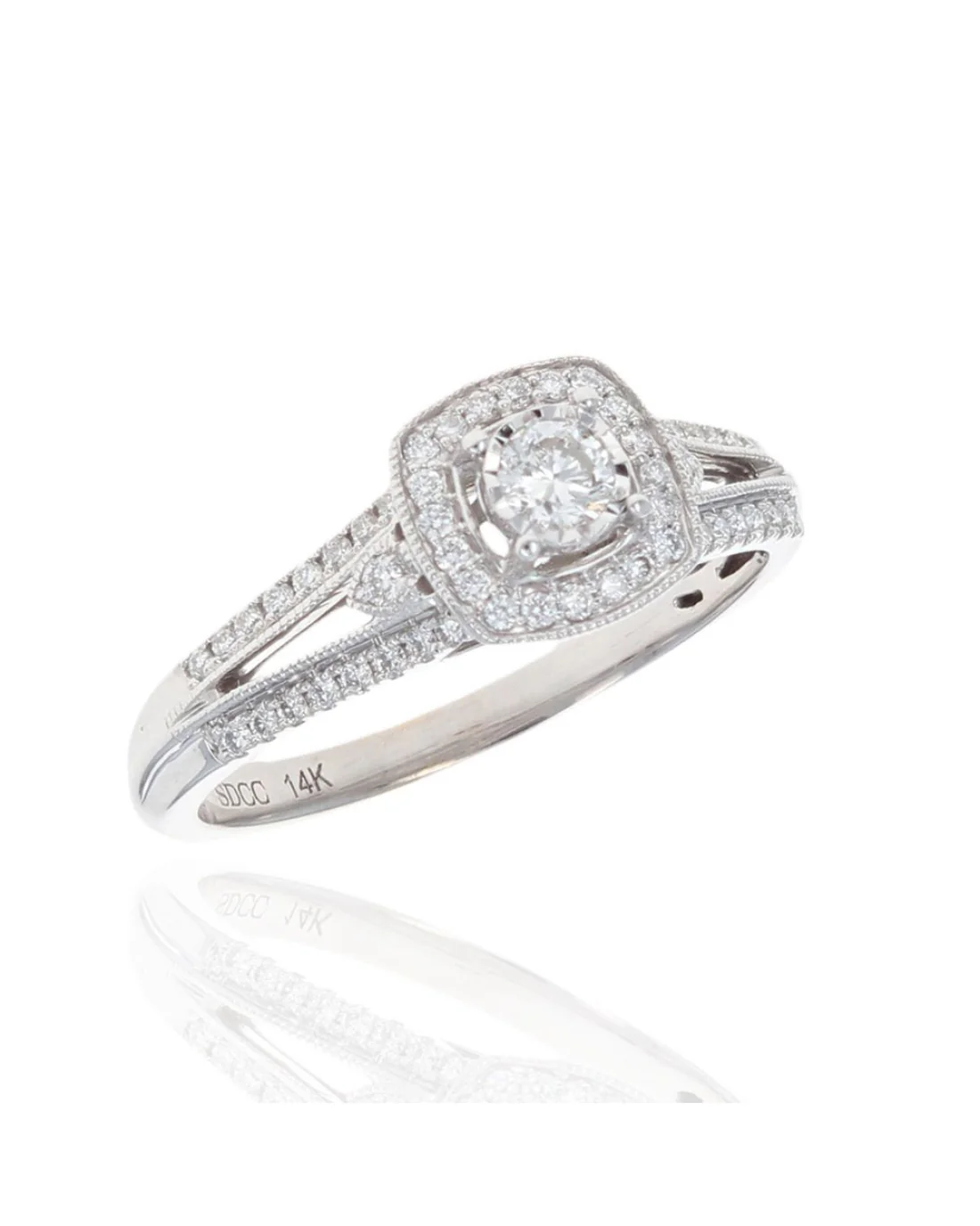 Diamond Square Halo Ring in White Gold