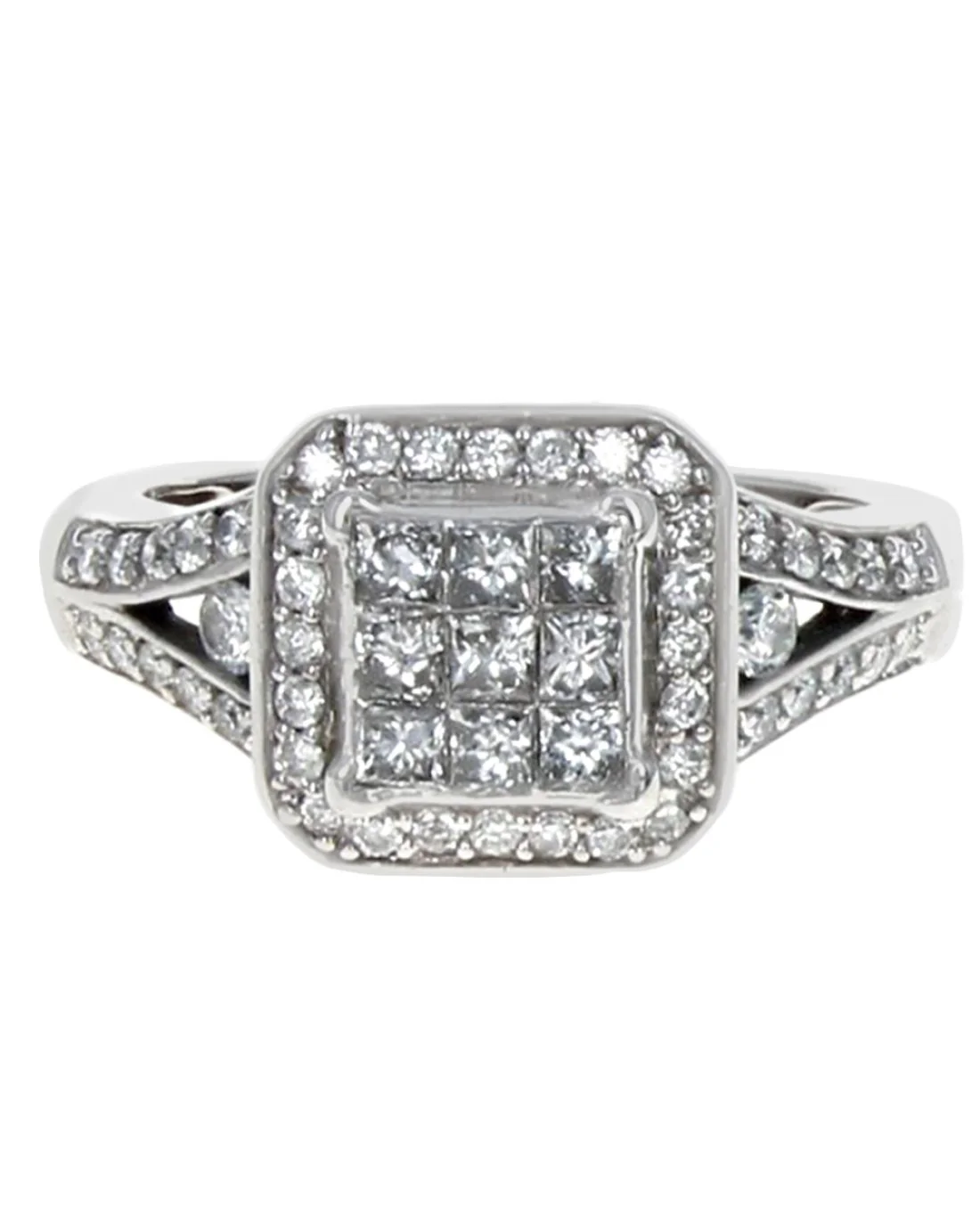 Diamond Square Halo Split Shank Engagement Ring in White Gold - Image 2