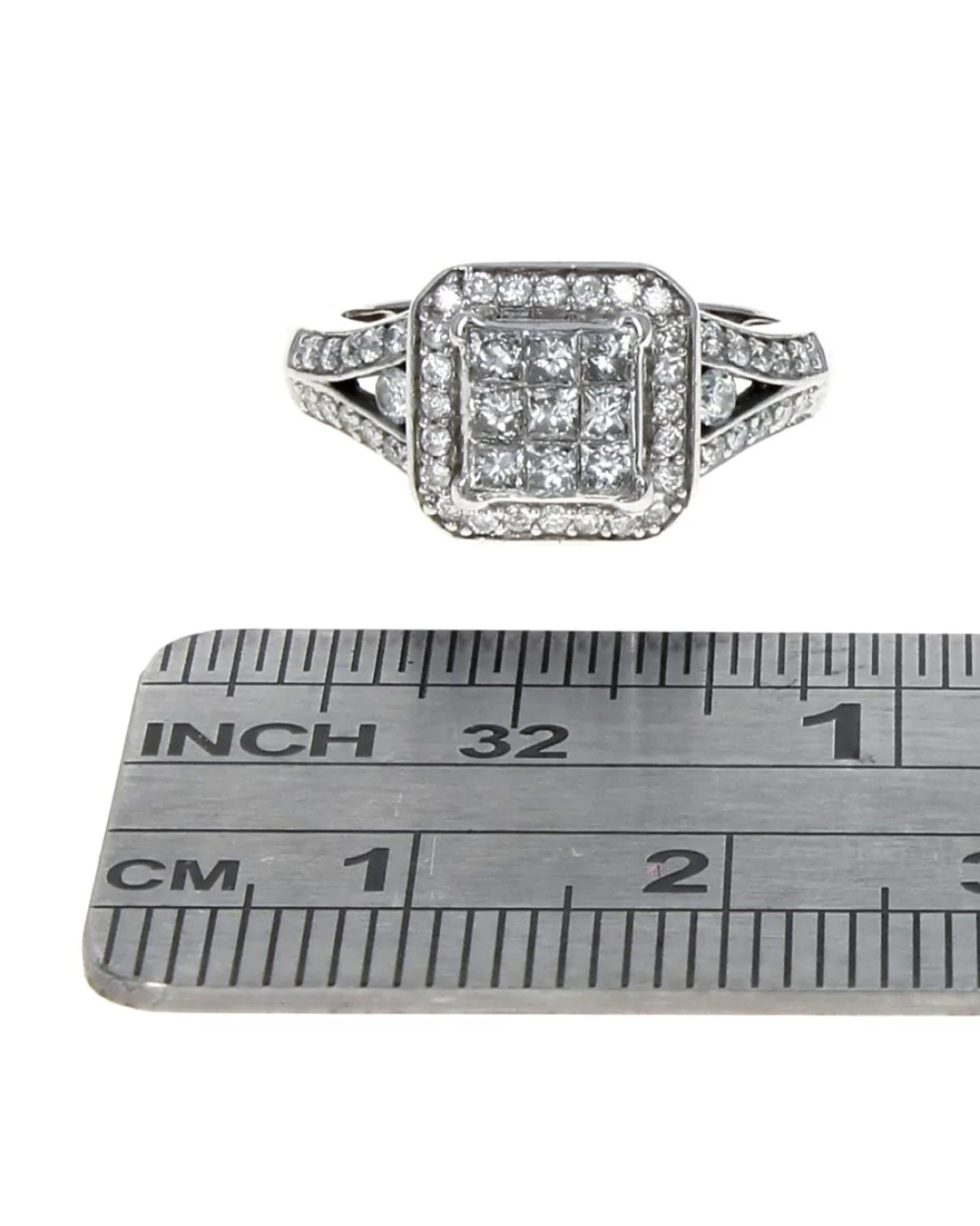 Diamond Square Halo Split Shank Engagement Ring in White Gold - Image 3